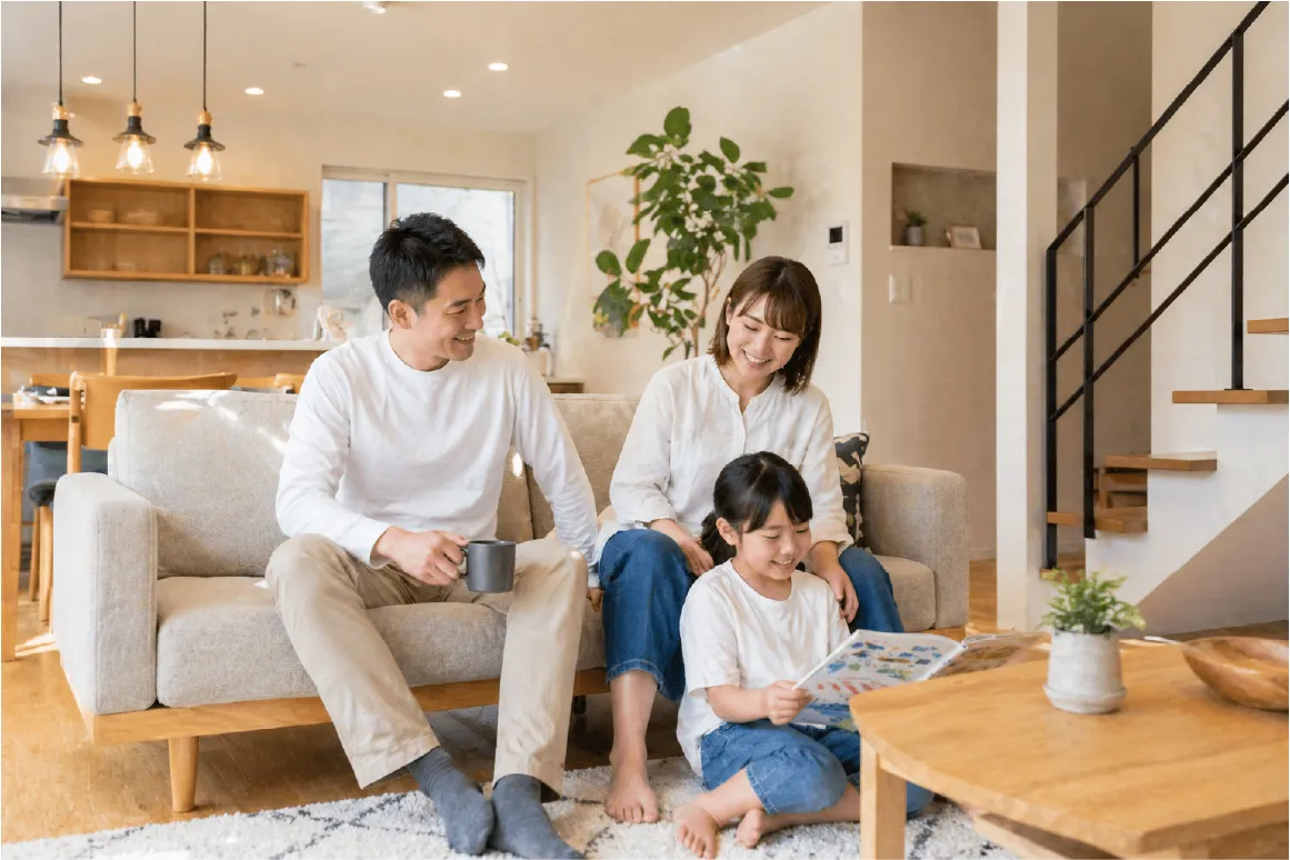 リビングでくつろぐ家族