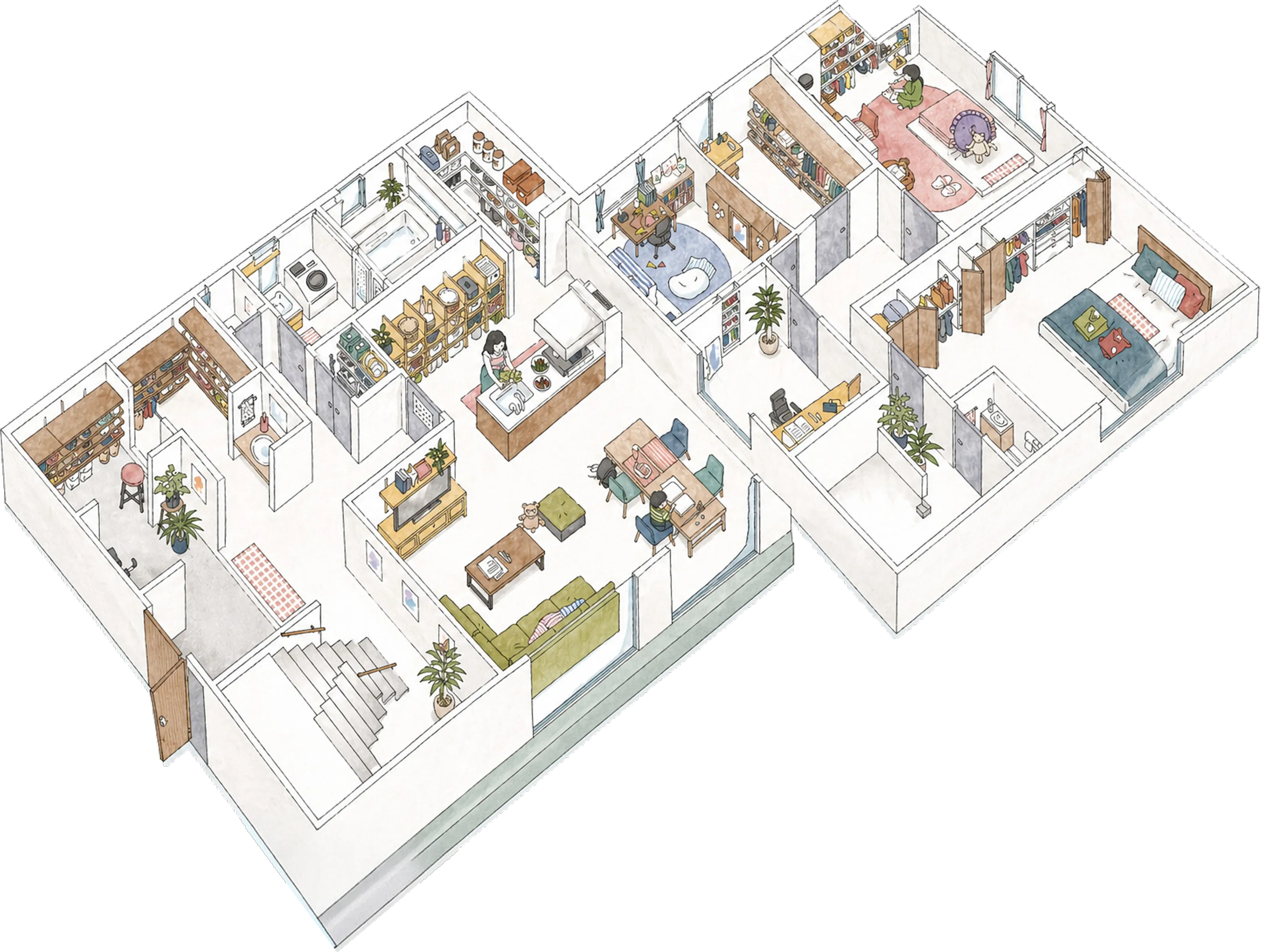 収納の位置を示した住まい全体の間取りイラスト