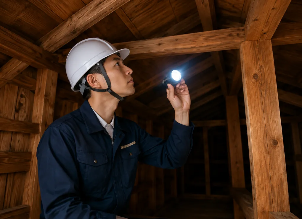 小屋裏の構造部分を確認する第三者検査のイメージ